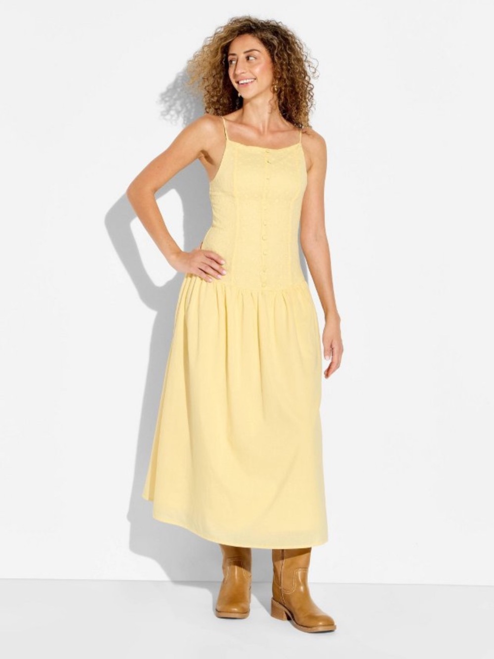 Women's High Neck Dropped Waist Midi A-Line
Dress - Wild Fable™ Yellow - M - Picture 2 of 10